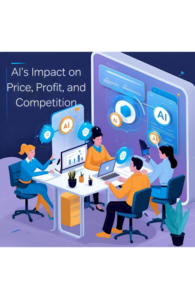 A futuristic depiction of a workforce adapting to AI technology, illustrating changes in job roles and compensation.