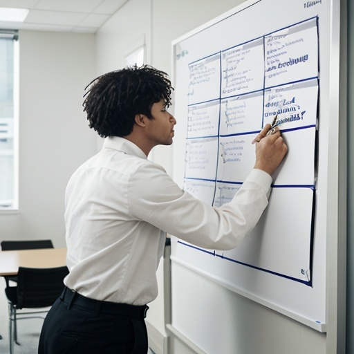HR professional organizing job titles on a whiteboard