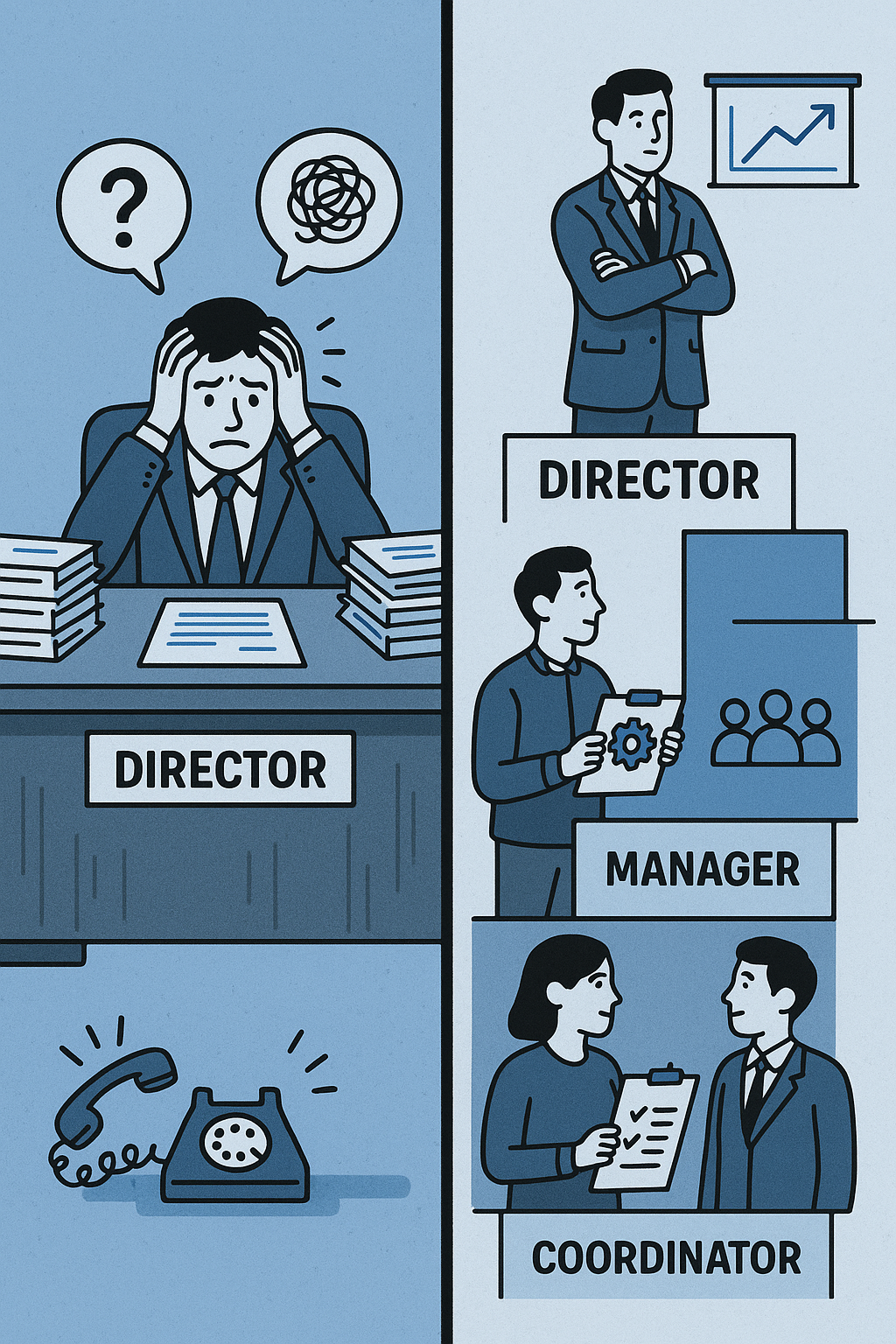 Split-screen image showing title inflation vs a clear job structure