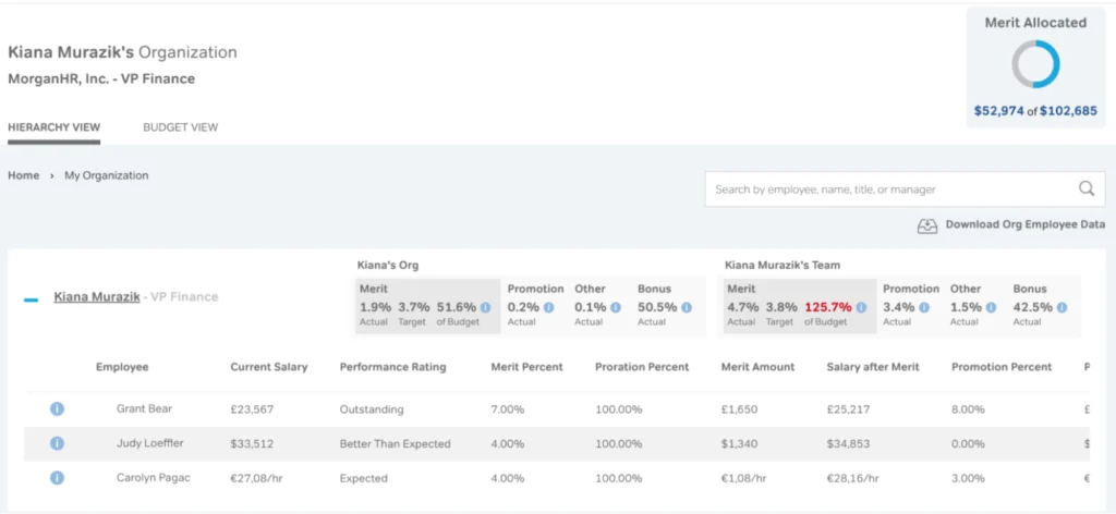 SimplyMerit compensation management software screenshot