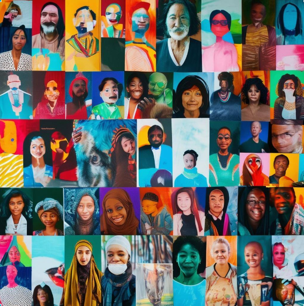 Group of diverse individuals representing different cultures, ethnicities, and backgrounds working together in a collaborative environment.