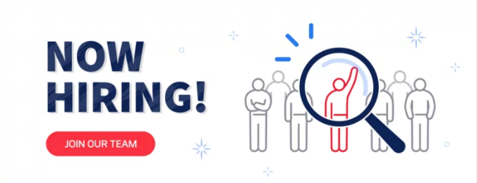 Now Hiring banner with a magnifying glass highlighting a candidate, symbolizing strategic hiring decisions and role alignment.