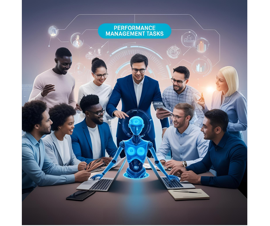 People and AI icons working together