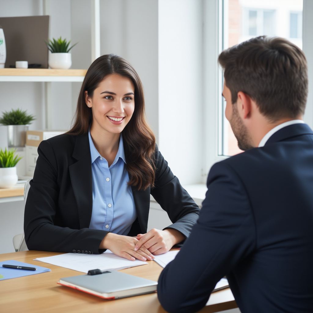 Confident professional speaking to a manager