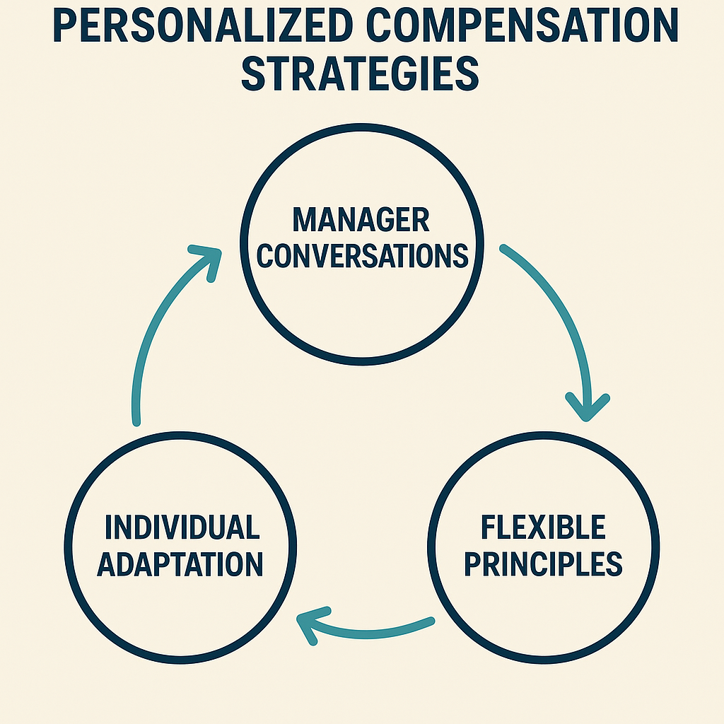 Diagram showing three pillars of personalized compensation strategies: relational proximity, transparent principles, and attentive adaptability