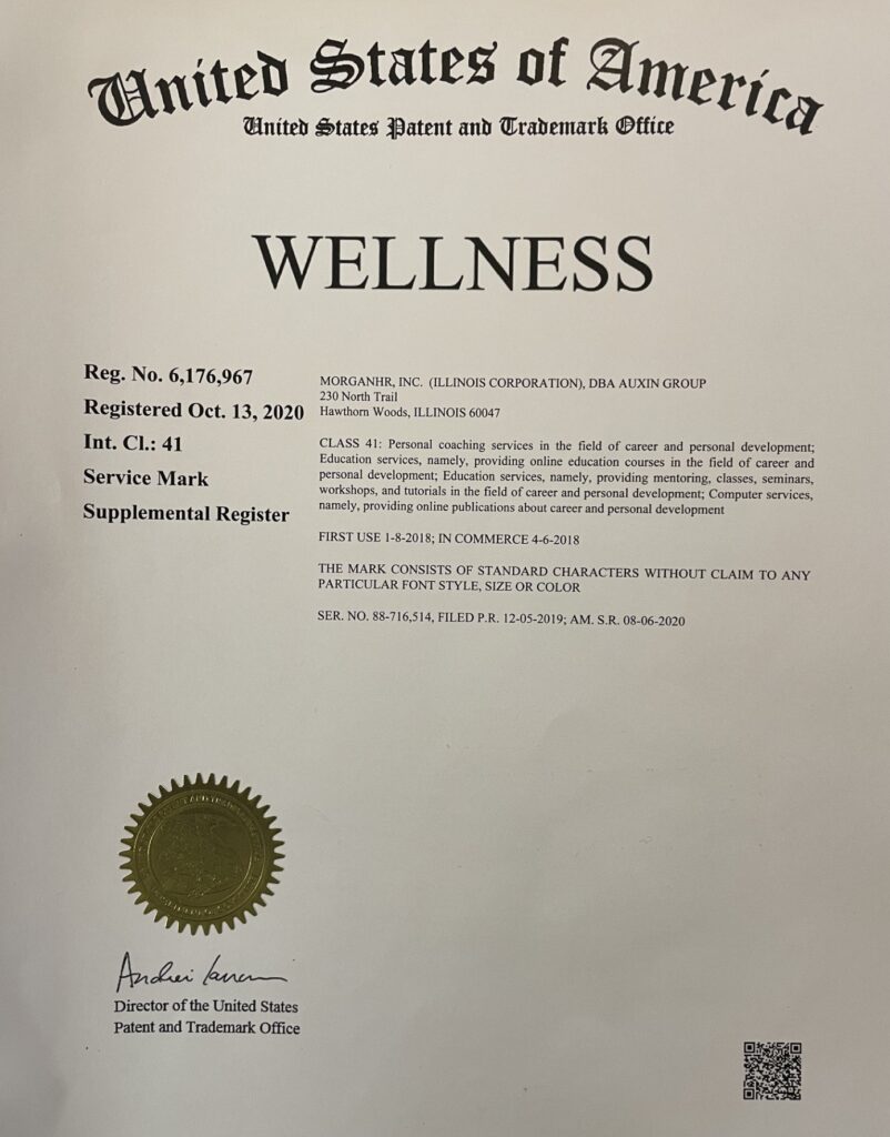 MorganHR WELLNESS framework trademark registration certificate