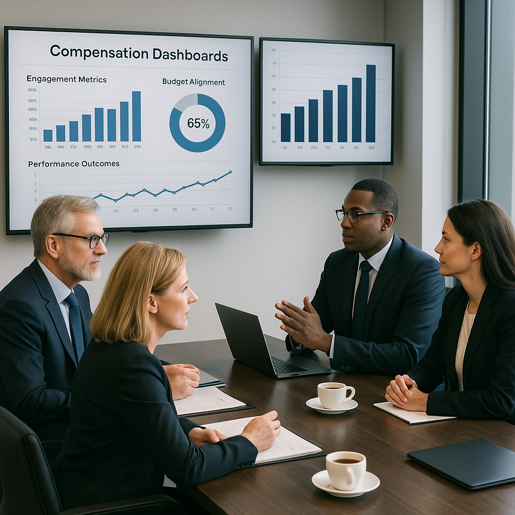 Executives reviewing a strategic compensation plan in a boardroom