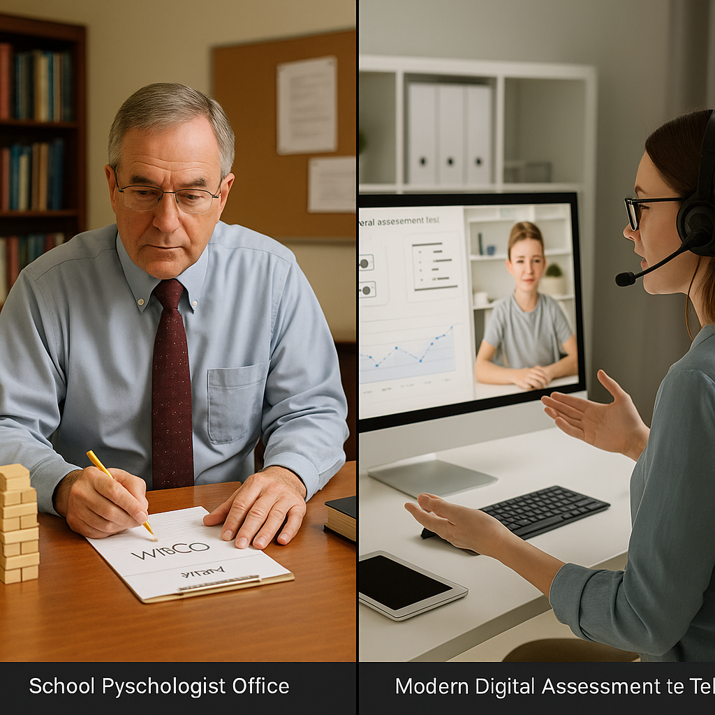School psychologist conducting virtual student counseling session via Zoom technology platform showing modern role transformation
