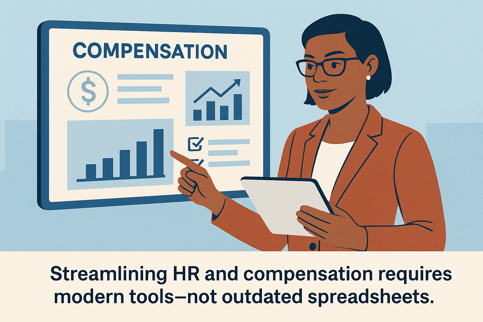 Modern HR leader using compensation software instead of spreadsheets