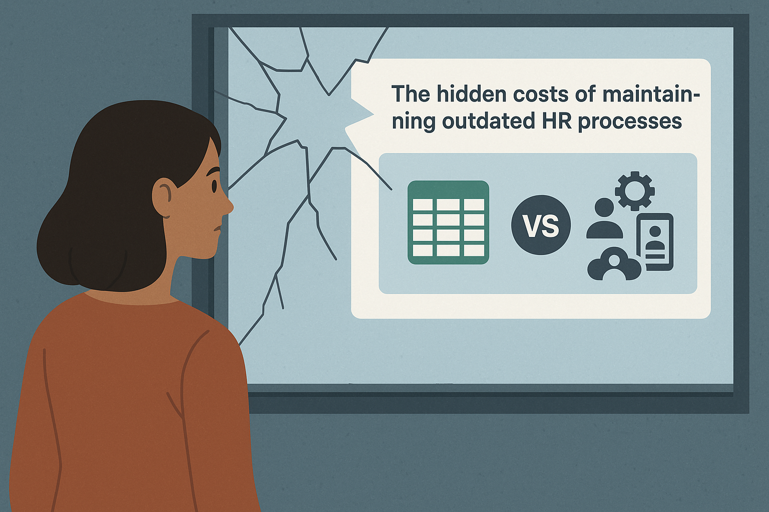 Infographic comparing outdated HR spreadsheets to modern technology solutions