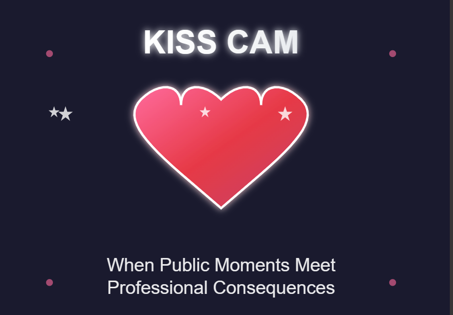 Kiss Cam heart graphic illustrating how public moments can trigger breach of duty clauses in executive contracts