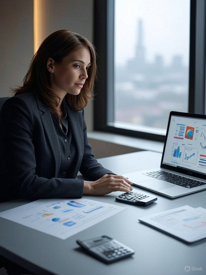 HR professional conducting pay equity analysis on laptop with compensation data and charts displayed on screen