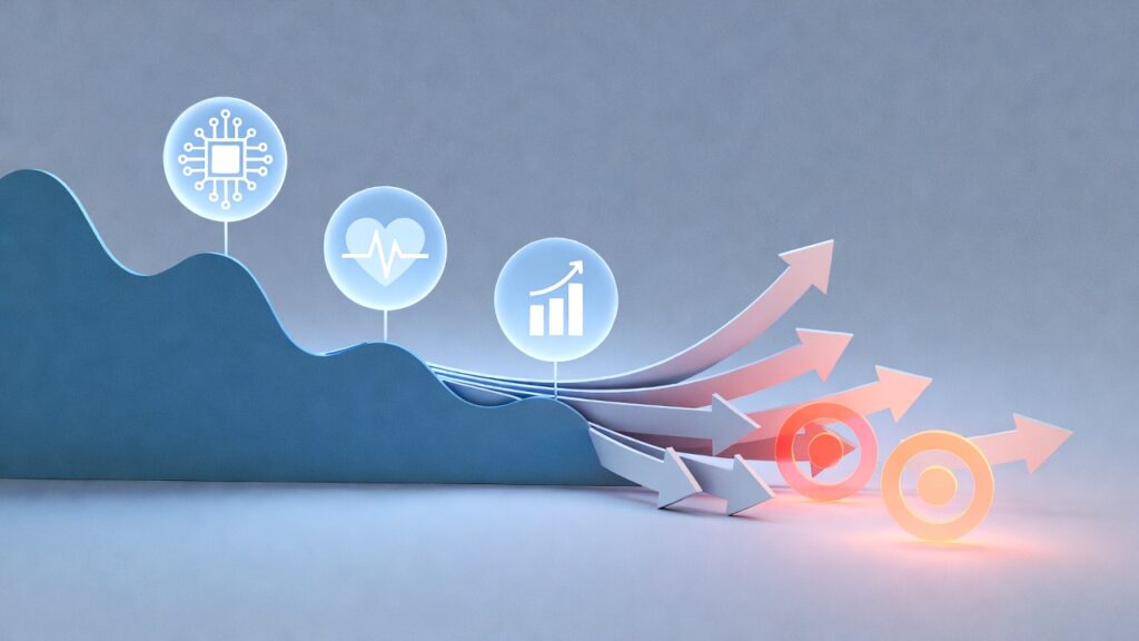 2026 compensation strategies showing labor market softening wave converting to targeted pay adjustment arrows across tech healthcare and finance industries
