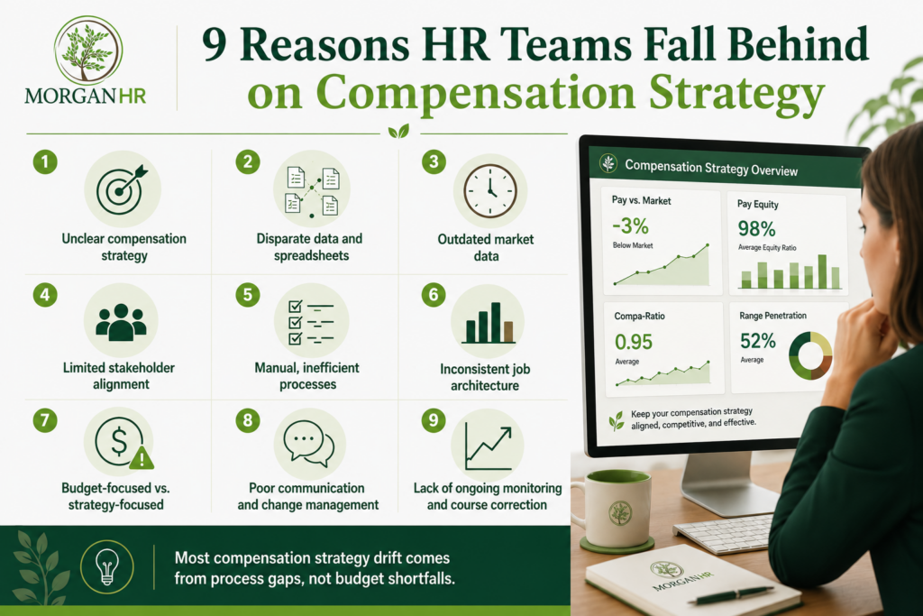 HR leader reviewing compensation strategy gaps on a dashboard