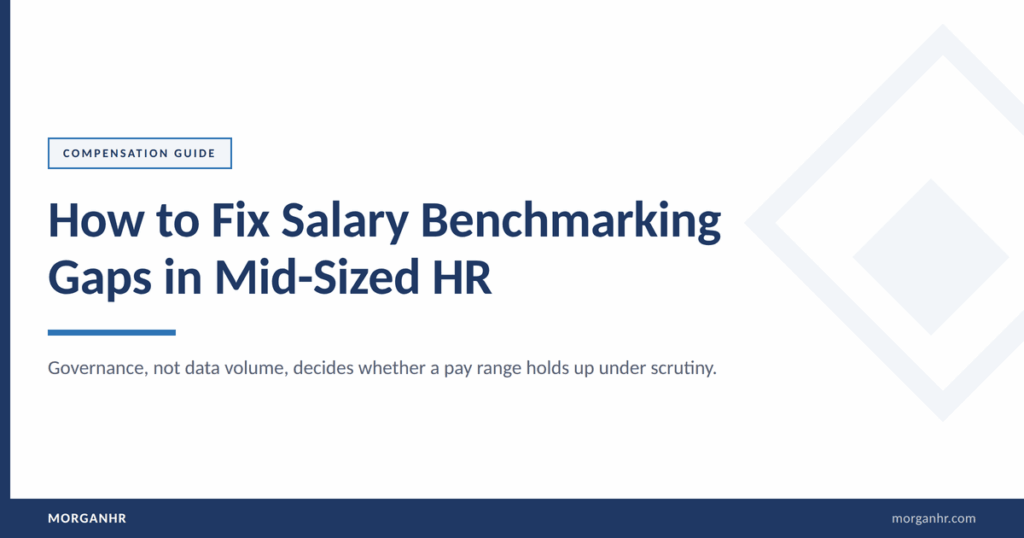 Salary benchmarking gaps in mid-sized HR, title card for the MorganHR compensation guide.